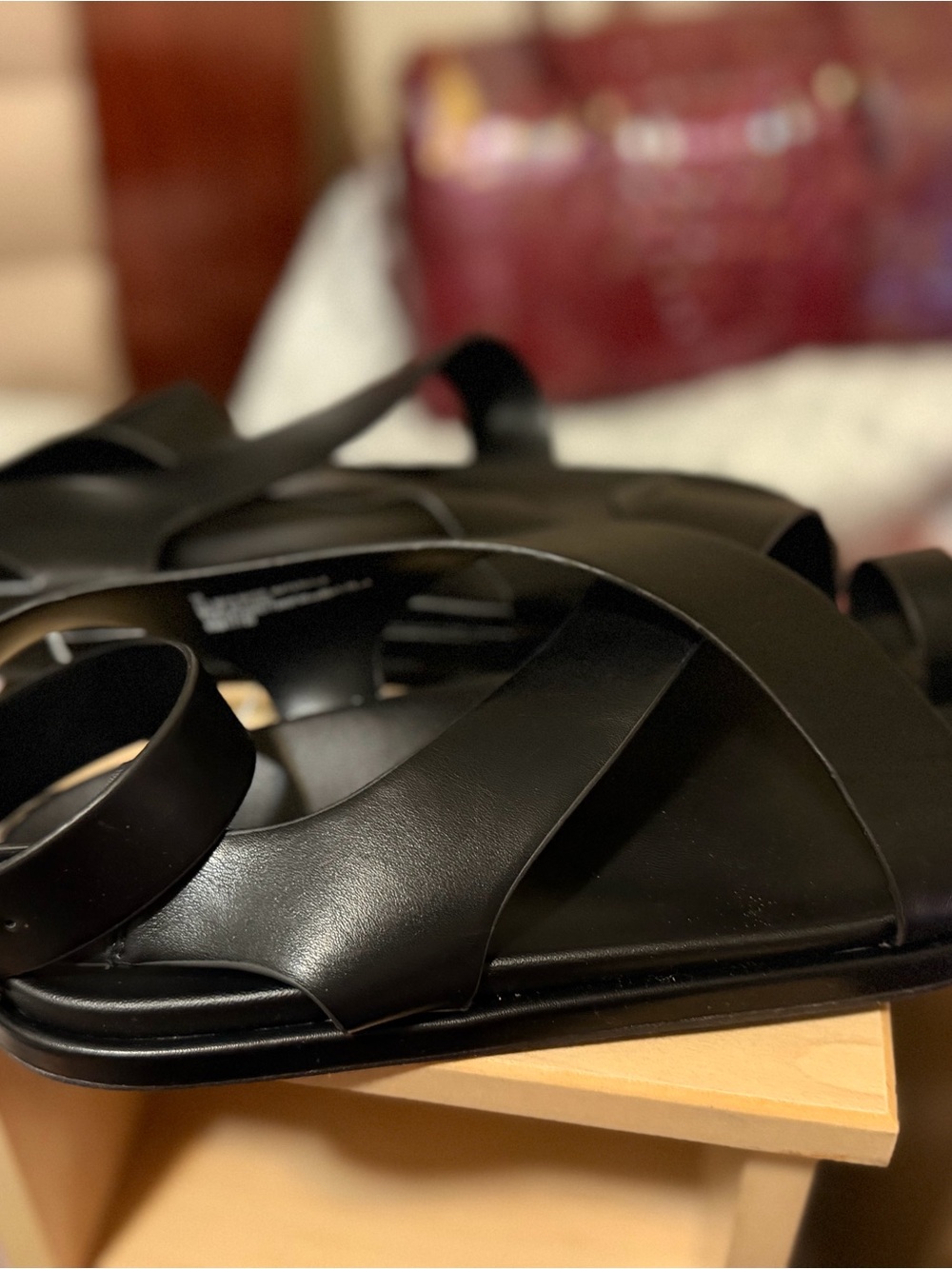 Universal Thread Black Leather Strappy Slide Sandals